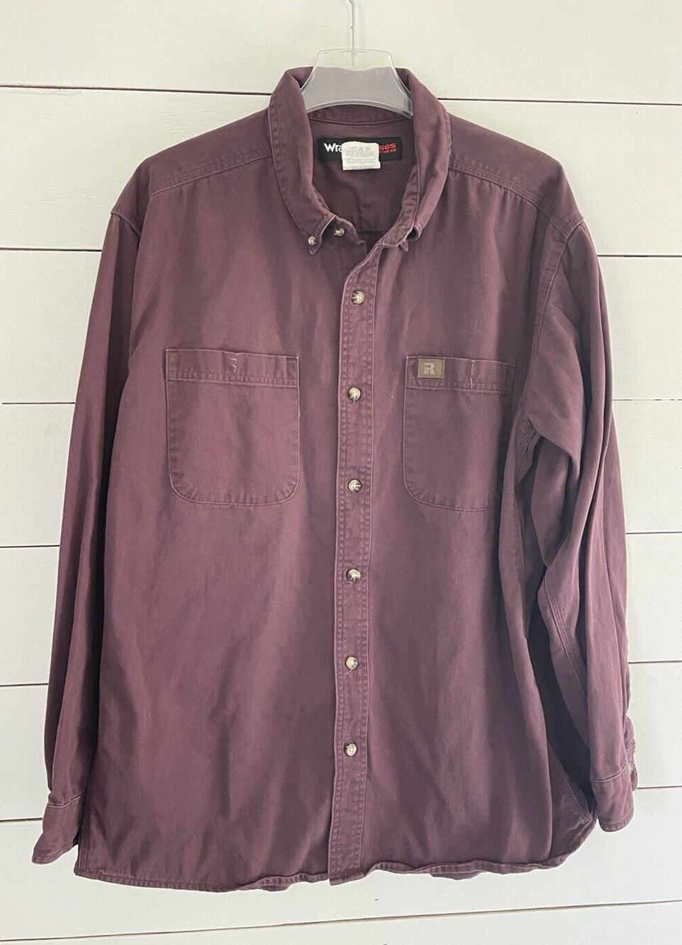 Wrangler Riggs Shirt Men Long Sleeve Maroon Heavyweight Workwear Button Down XXL